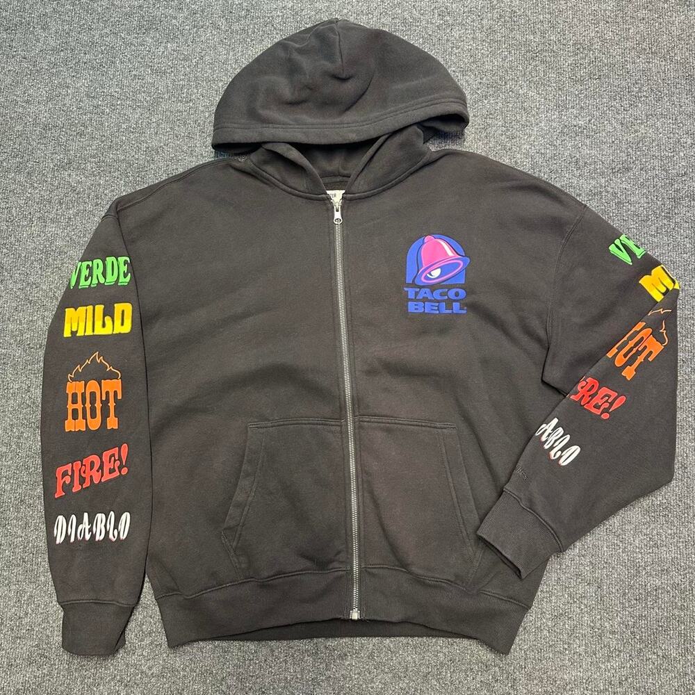 RARE Hollister x Taco Bell Hot Sauce Hoodie Boxy Fit Full Zip Limited Edition M